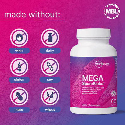 Microbiome Labs MegaSporeBiotic Probiotics for Women & Men - Spore-Based Probiotic for Gut Health & Digestive Support - Shelf-Stable, Travel-Friendly, Mens & Womens Probiotics (60 Capsules)